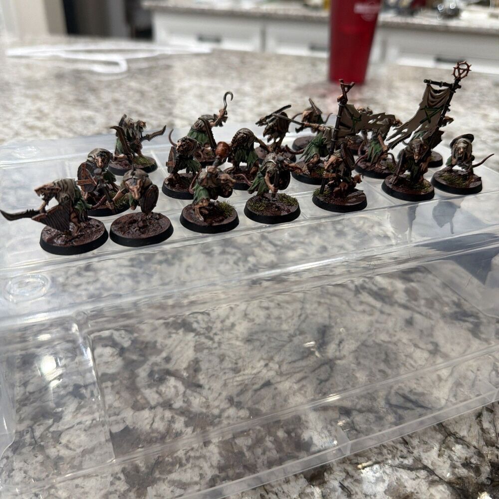 18 CLANRATS WITH SPEARS SKAVEN UNIT WARHAMMER AOS AGE OF SIGMAR PAINTED RATMEN